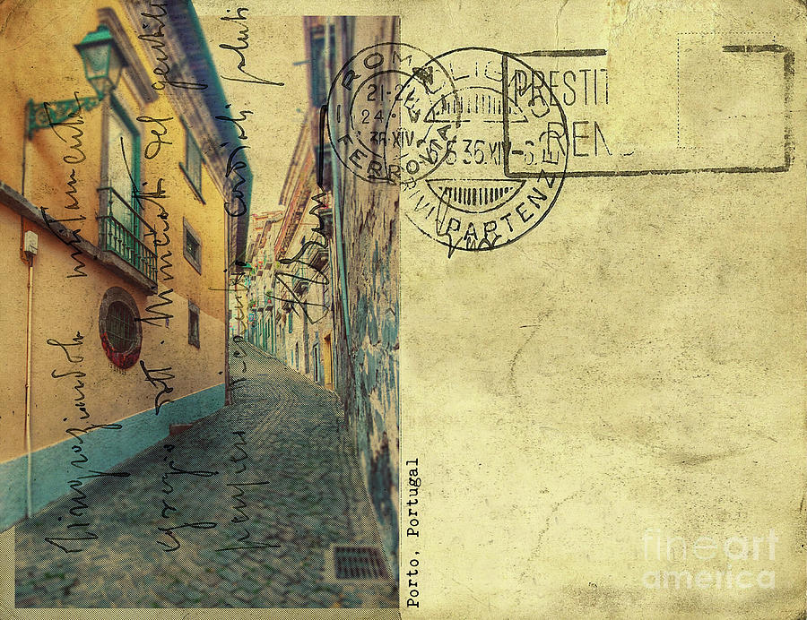 retro postcard of Porto, Portugal  Digital Art by Ariadna De Raadt