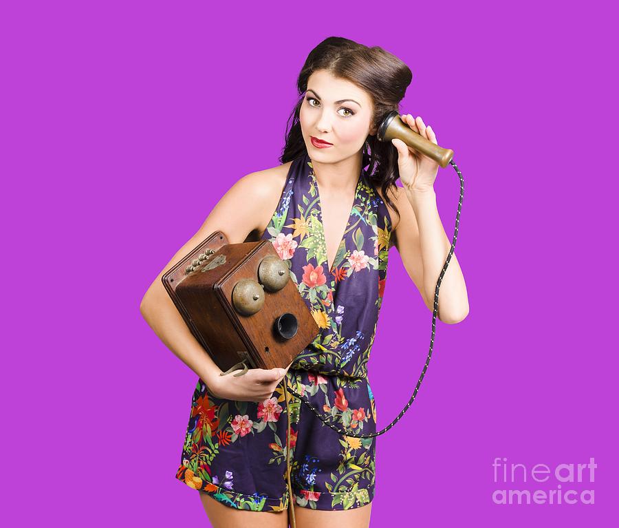 Retro receptionist on vintage telephone. Call us Photograph by Jorgo Photography