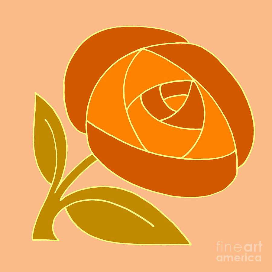 Retro Seventies style rose flower orange Drawing by Heidi De Leeuw
