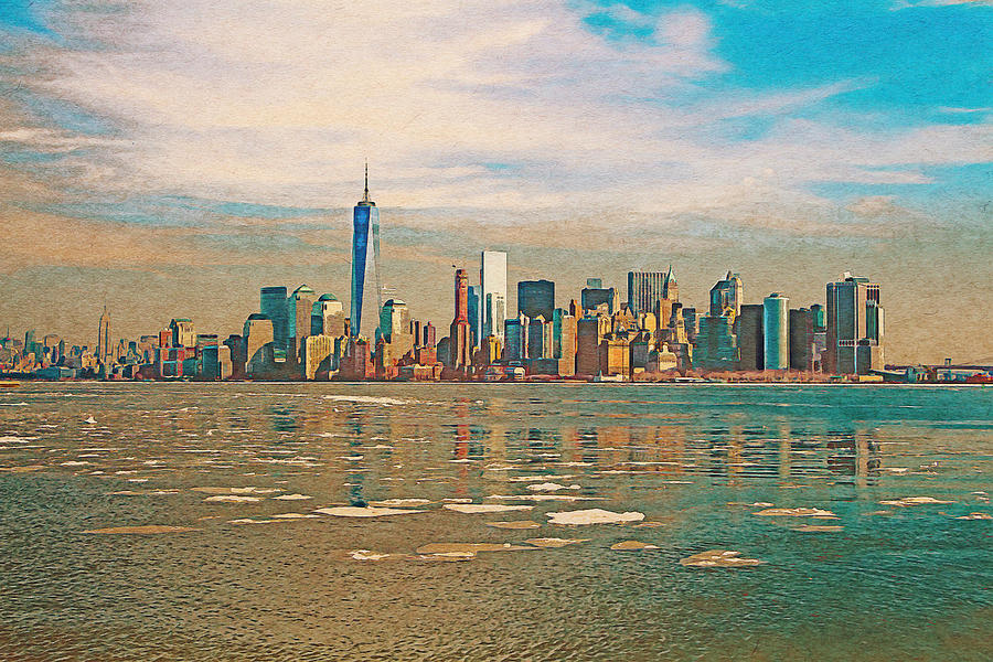 Retro Style Skyline of New York City, United States Digital Art by Anthony Murphy
