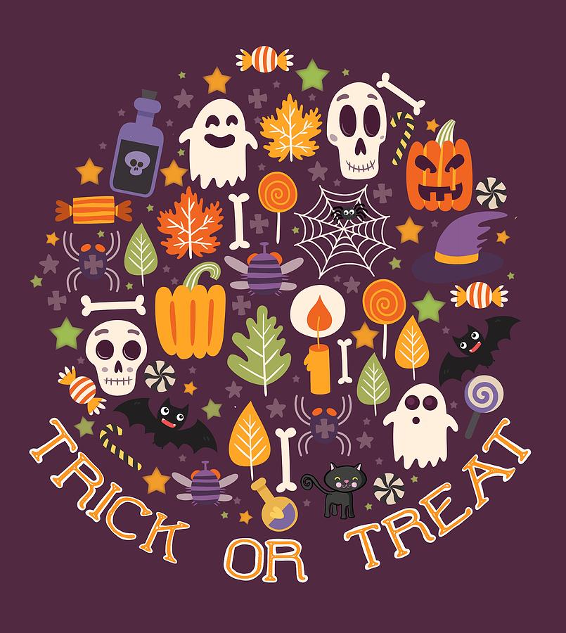 Halloween Painting - Retro Trick Or Treat Halloween Pattern Collage by Little Bunny Sunshine