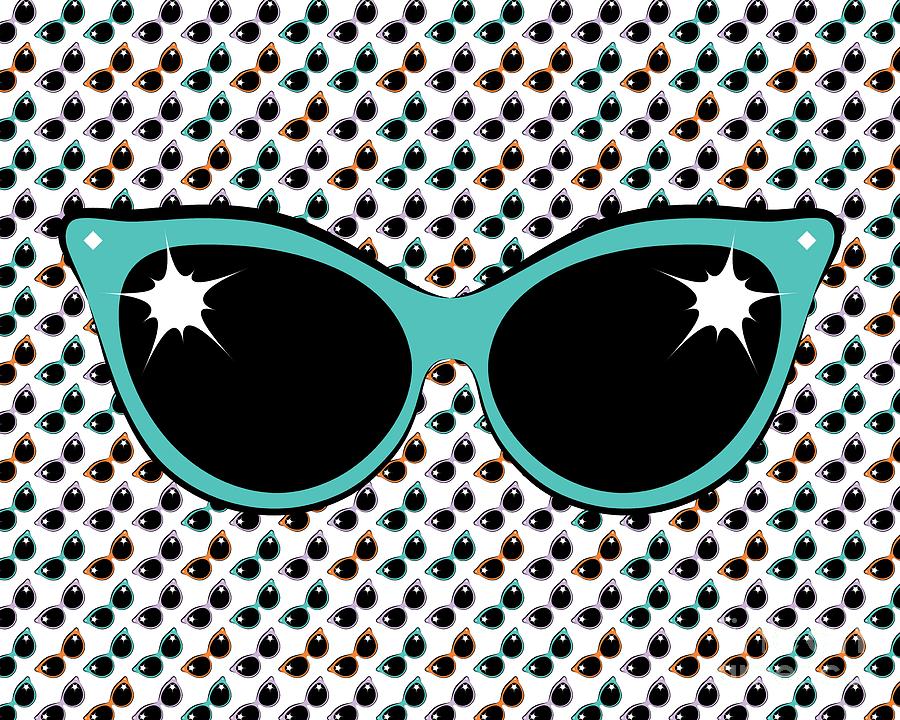 Sunglasses Digital Art - Retro Turquoise Cat Sunglasses by MM Anderson