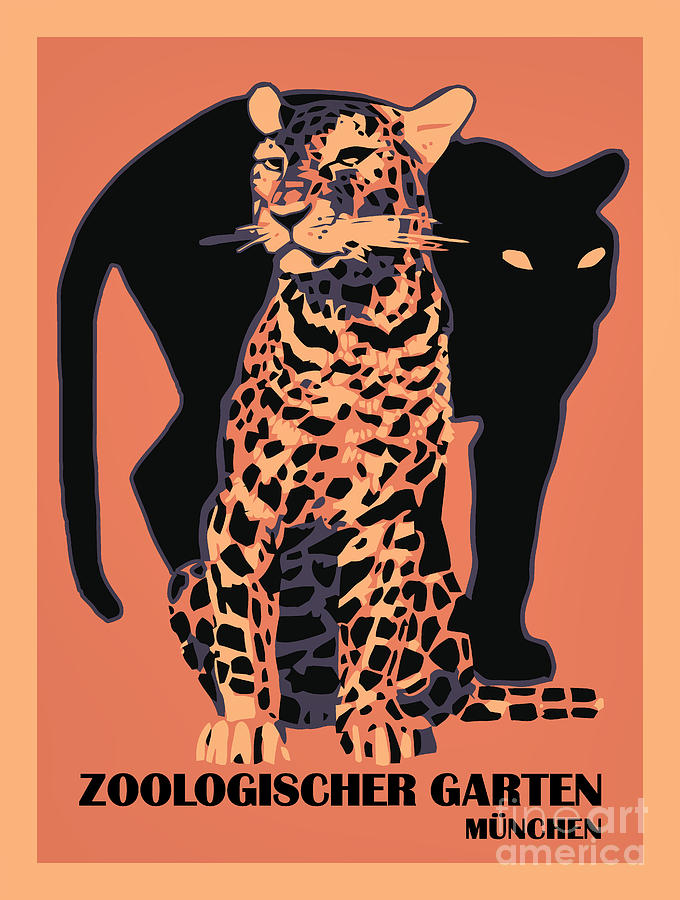 Retro vintage Munich Zoo big cats Digital Art by Heidi De Leeuw