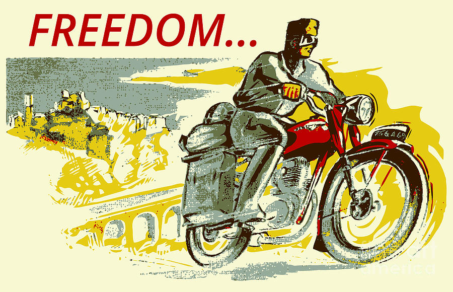 Retro vintage style FREEDOM motorcycle Digital Art by Heidi De Leeuw