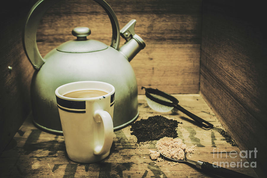 Retro vintage toned tea still life in crate Photograph by Jorgo Photography