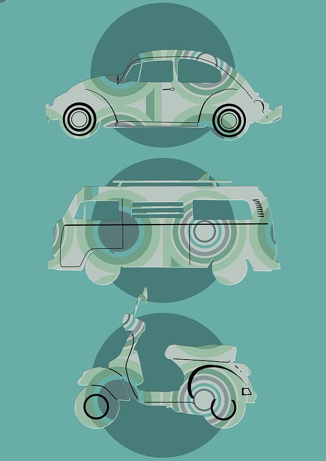Retro Wheels Green Digital Art by Bekim M
