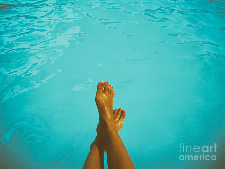 Summer Photograph - Retro Young Girl Relaxing Her Feet At Swimming Pool by Radu Bercan