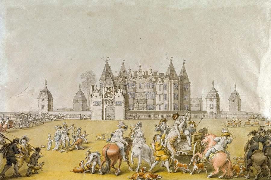 Return from the Chase. Westwood House Worcestershire the Seat of Sir John Packington Drawing by Edward Francis Burney