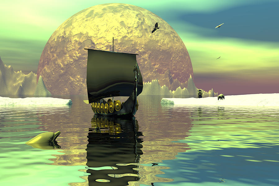Fantasy Digital Art - Return of the Dragon Ship by Claude McCoy