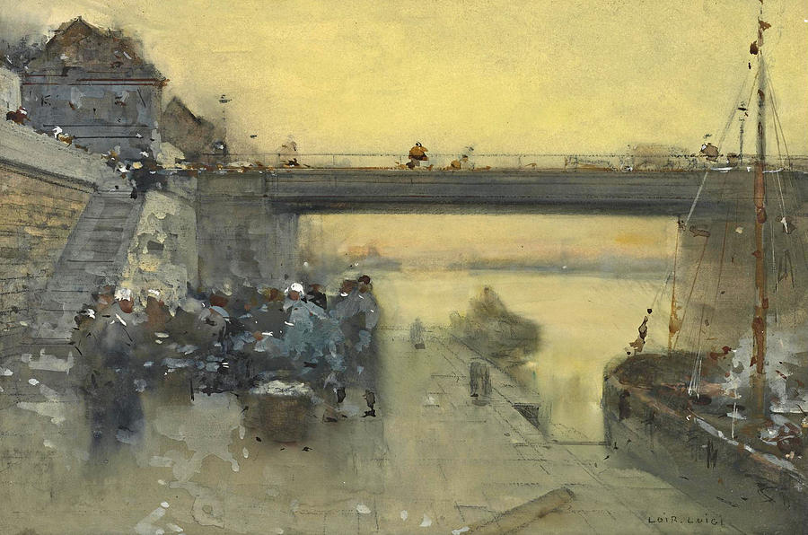 Return of the Fishermen to Boulogne Drawing by Luigi Loir