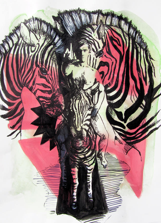Horse Painting - Return of Zebra Boy by Rene Capone