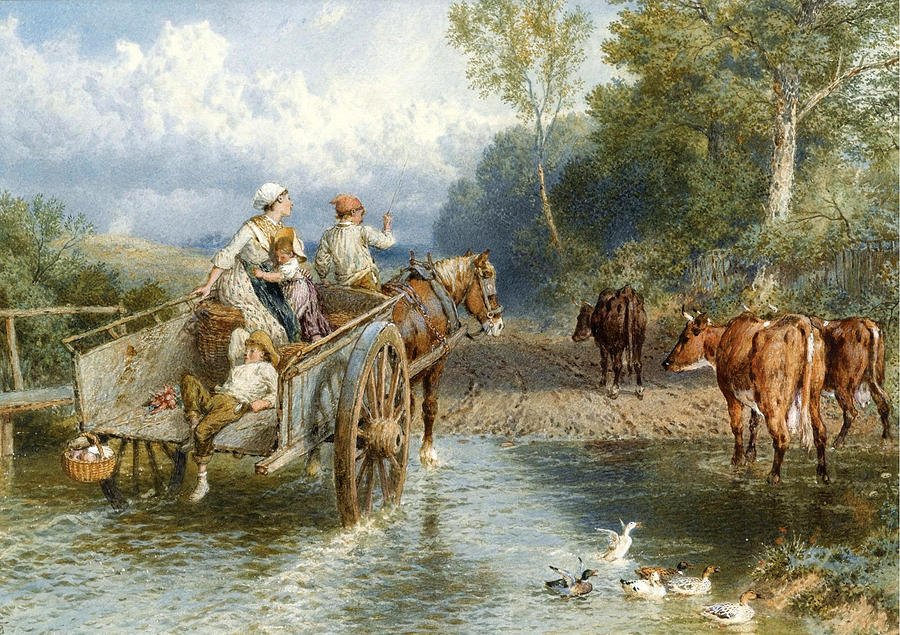 Returning from Market Drawing by Myles Birket Foster