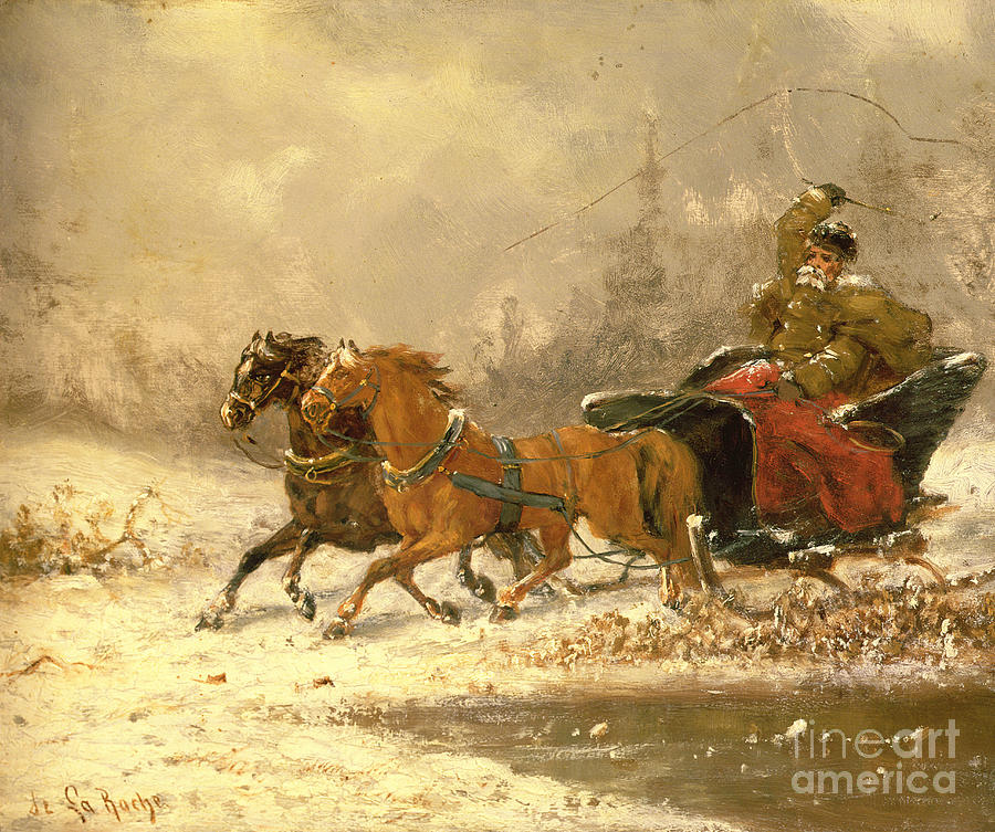 Returning Home in Winter Painting by Charles Ferdinand De La Roche