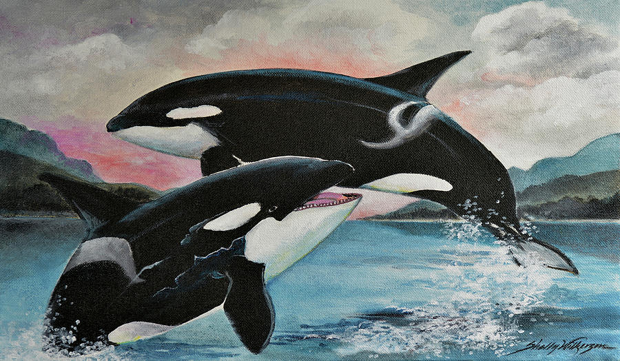 Whale Painting - Reunion by Shelly Wilkerson