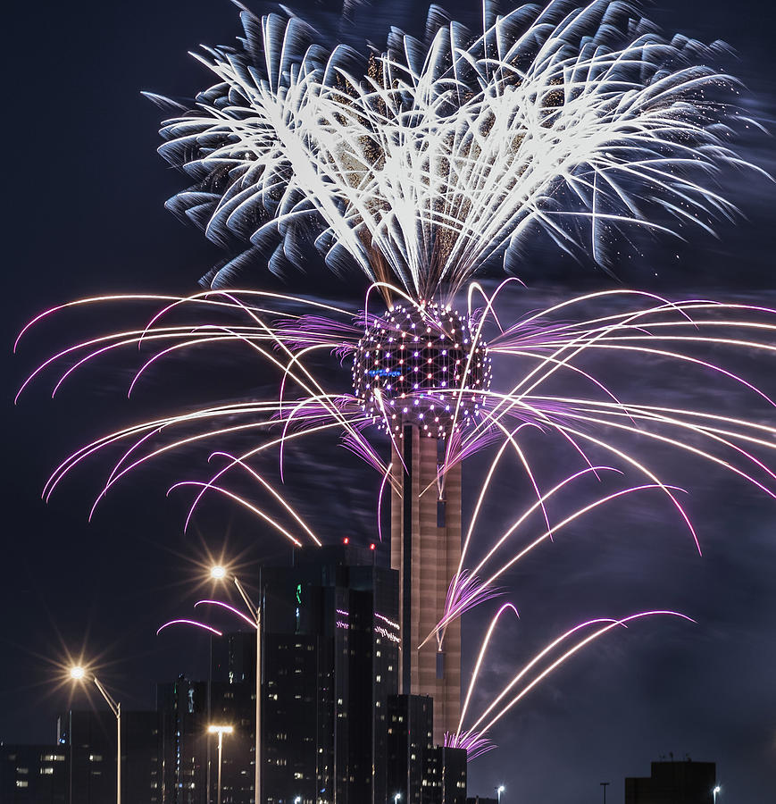 Reunion Tower Fireworks Photograph by Robert Bellomy Pixels