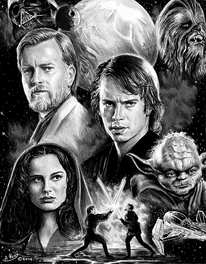Revenge of the Sith bw Drawing by Andrew Read