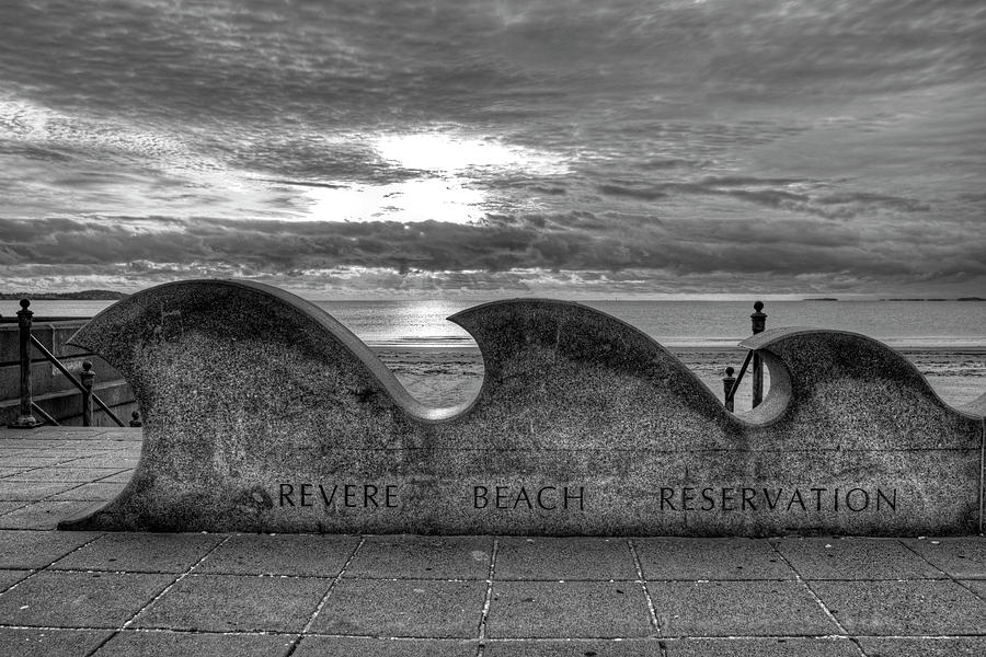 Revere Beach Reservation Wave Sculpture Revere MA Black and White Photograph by Toby McGuire