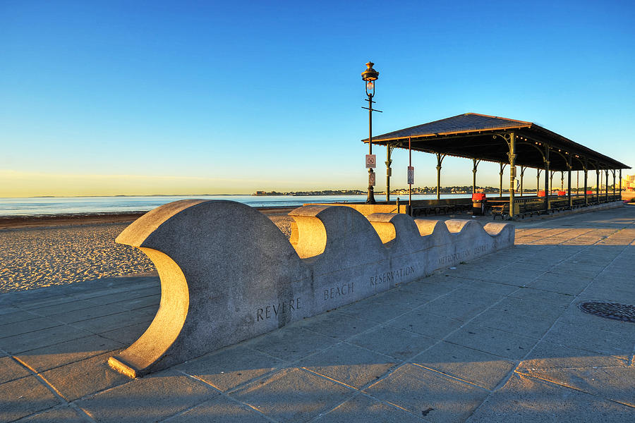 Revere Beach Waves Statue at Sunrise Photograph by Toby McGuire
