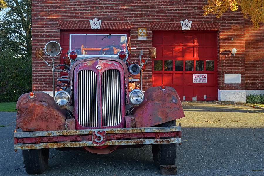 Revere Fire Station Revere MA in Autumn Fire Truck Close Photograph by Toby McGuire