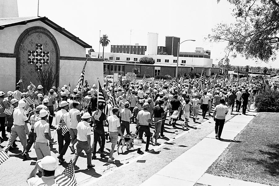 Reverse angle Pro Viet Nam War marchers Tucson Arizona 1970 Photograph by David Lee Guss