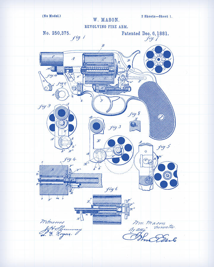 Revolver Patent Drawing 2 Painting by Gary Grayson