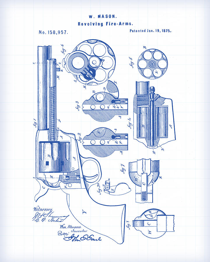 Revolver Patent Drawing Painting by Gary Grayson
