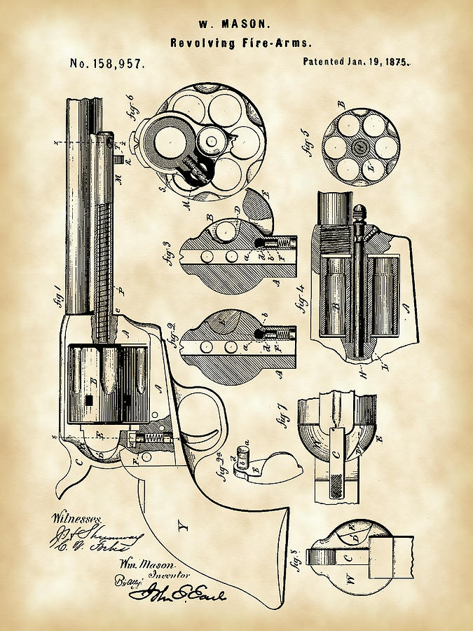 Revolving Fire Arm Patent 1875 - Vintage Digital Art by Stephen Younts