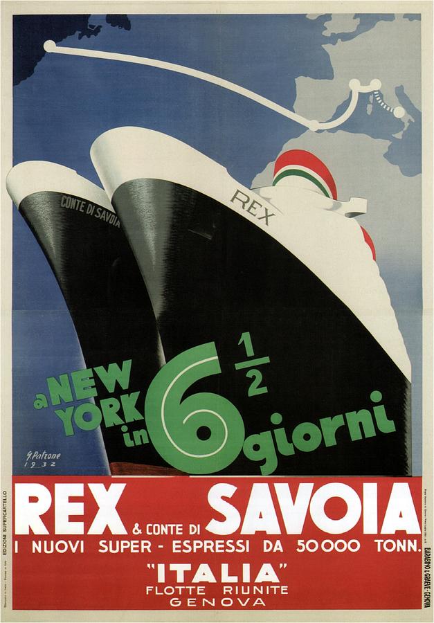 Rex, Conte di Savoia - Italian Ocean Liners to New York - Vintage Travel Advertising Posters Painting by Studio Grafiikka