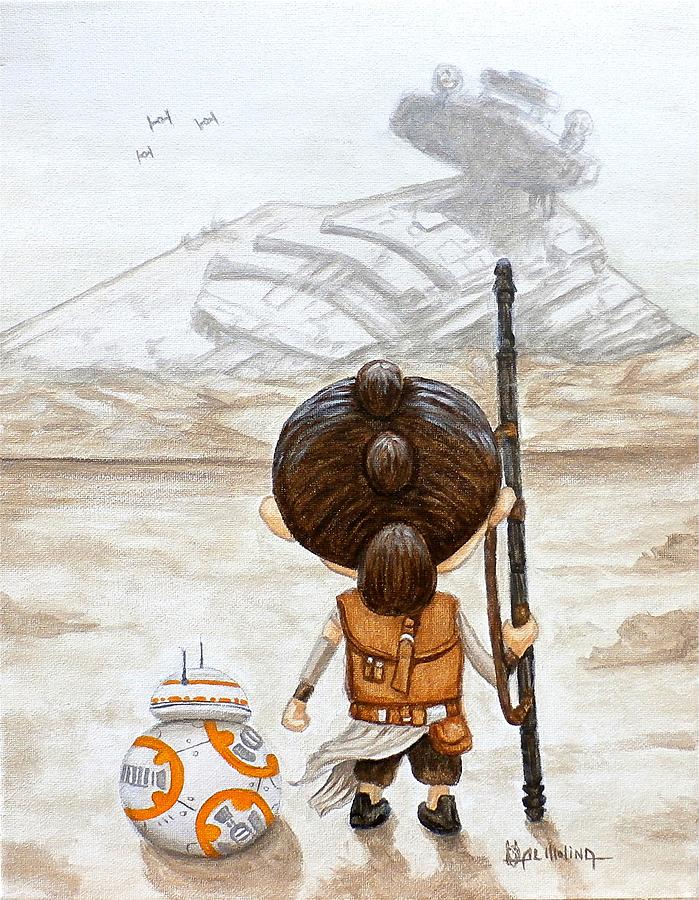 Star Wars Painting - Rey with BB8 by Al  Molina