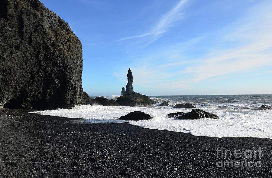 Reynisdrangar Sea Stack Off Viks Black Sand Beach in Iceland Photograph by DejaVu Designs