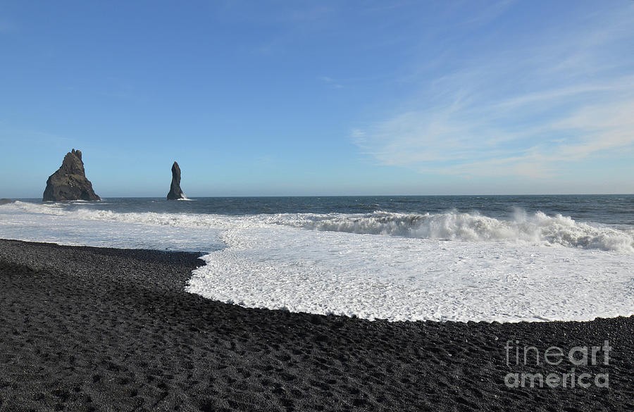 Reynisfjara Beach with Black Sand in Vik Iceland Photograph by DejaVu Designs