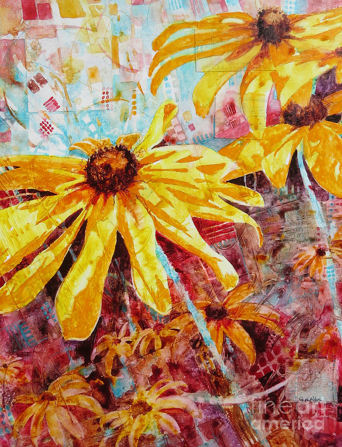 Flower Painting - Rhapsody in Yellow and Red by Sarah Hansen