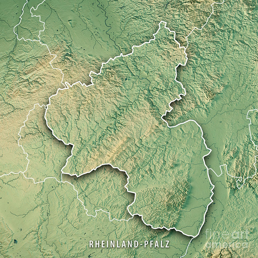 Rheinland-Pfalz Bundesland 3D Render Topographic Map Border Digital Art