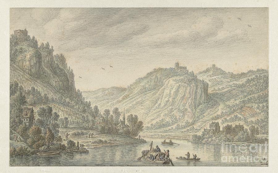 Boat Painting - Rhine at the Drachenfels by Celestial Images