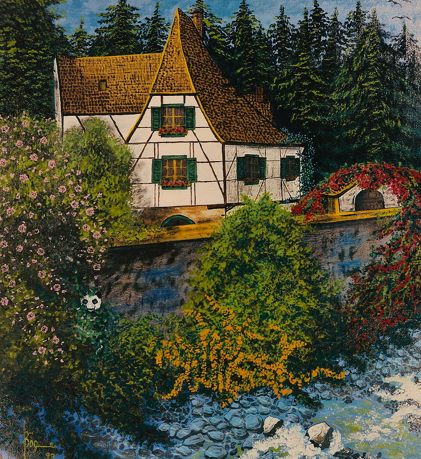 Cottage Painting - Rhine River cottage by V Boge
