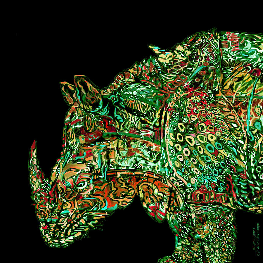 Rhino 2 Profile Organica Mixed Media by Carol Cavalaris