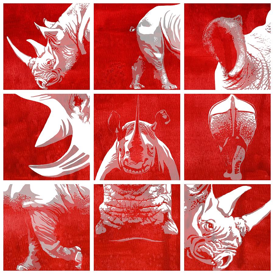 Animal Painting - Rhino Animal Decorative Wall Art Multiptych 2 - by  Diana Van by Diana Van