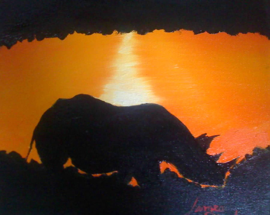 Rhino At Sunset Painting by James Dunbar