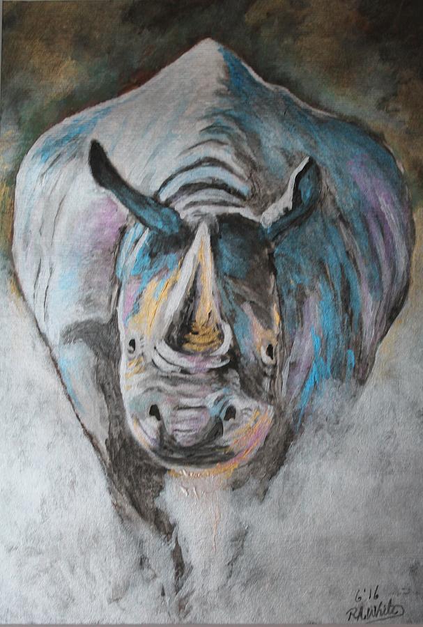 Rhino Charging Painting by Richard White