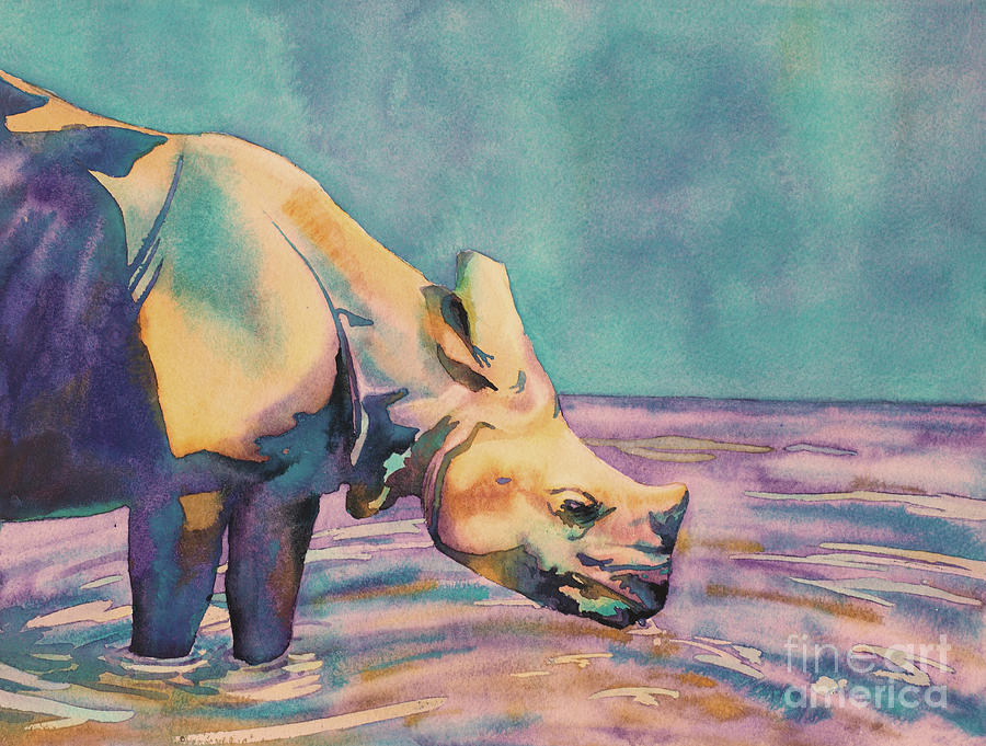 Rhino Drinking Painting by Ryan Fox