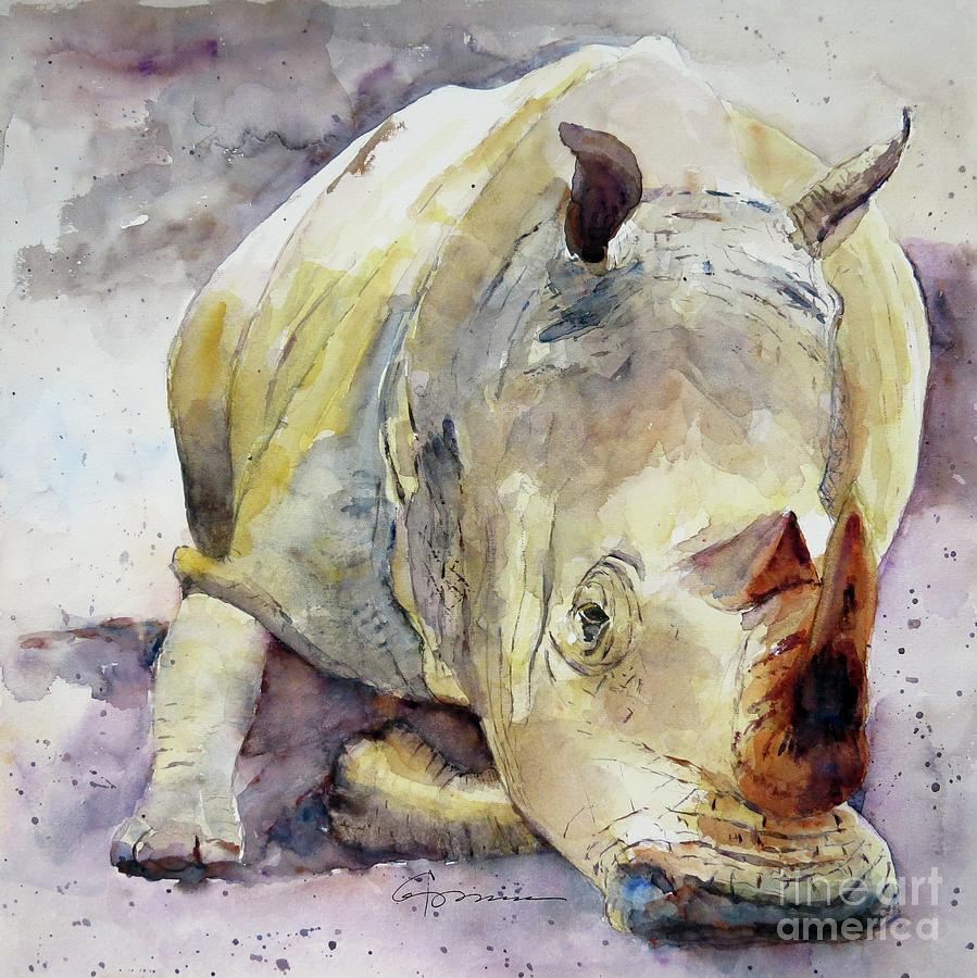 Rhino Reclining Painting by Claudia Hafner