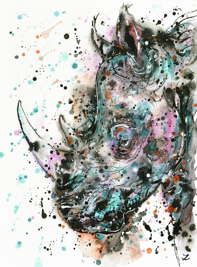 Rhino Painting by Zaira Dzhaubaeva