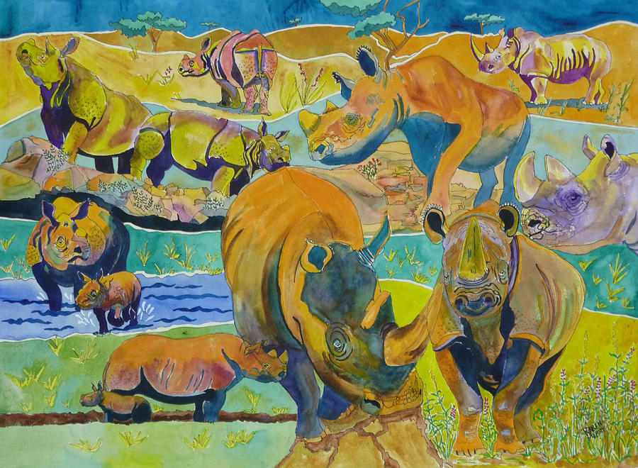 Rhinoceri Painting by Karen Merry