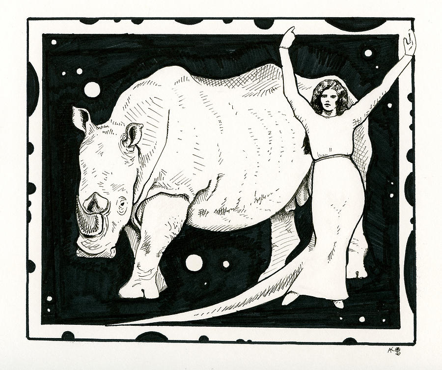 Wildlife Drawing - Rhinocerina by Andrea Keating