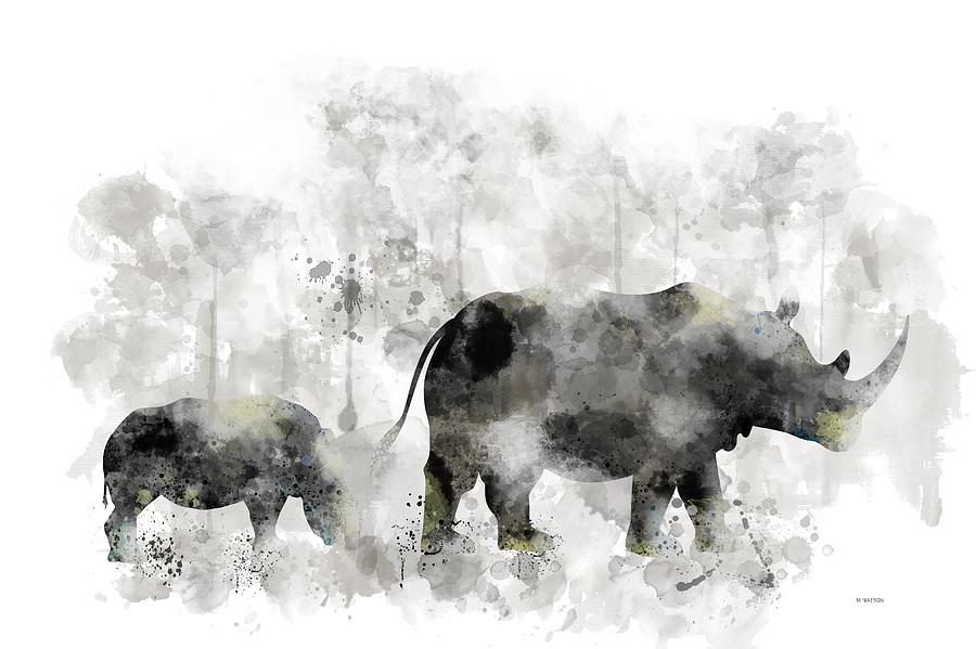 Rhinoceros and baby Digital Art by Marlene Watson