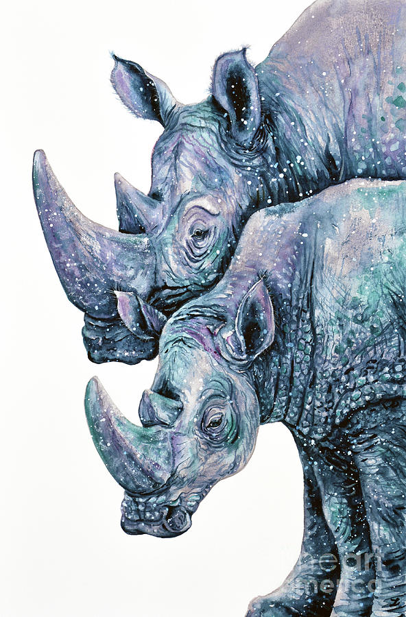 Rhinoceros Couple Painting by Zaira Dzhaubaeva