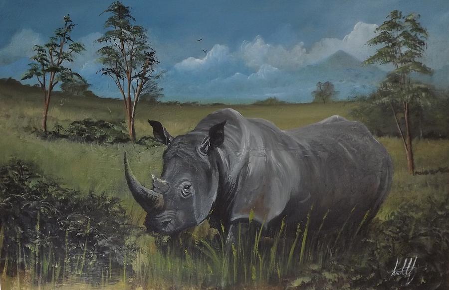 Rhinoceros grazing Painting by Graham M'turfersee - Fine Art America