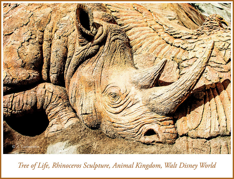 Rhinoceros Sculpture, Tree of Life, Walt Disney World Photograph by A Macarthur Gurmankin