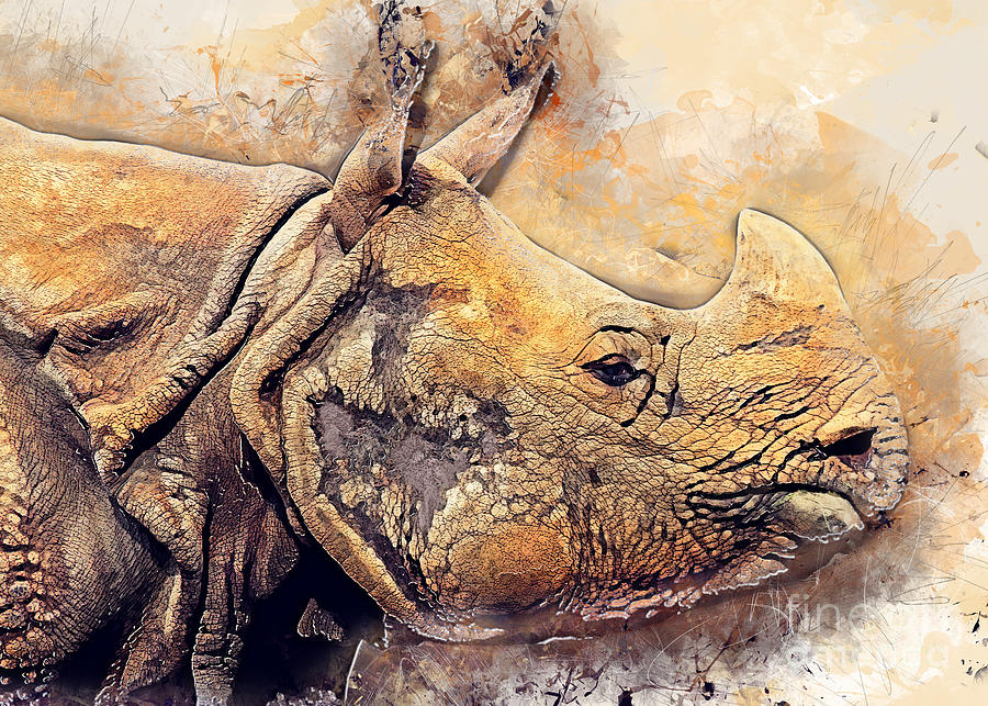 Rhinoceros watercolor art Painting by Justyna Jaszke JBJart