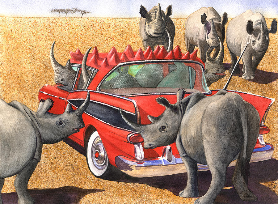 Car Painting - Rhinos Red Rambler by Catherine G McElroy